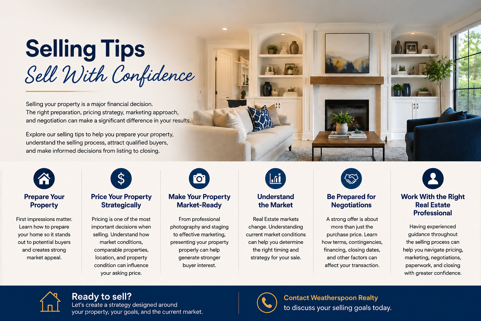 “Weatherspoon Realty selling tips for homeowners preparing to sell their property.